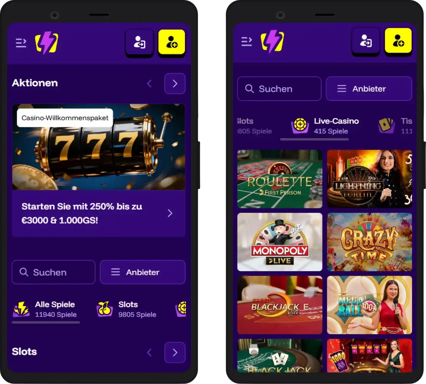 LiveWinz Casino Mobile App Ansicht auf dem Smartphone